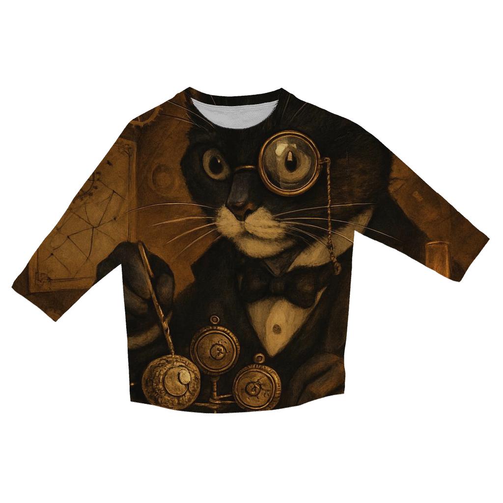 Victorian Clockwork Tuxedo Cat designer 3/4 sleeve blouses