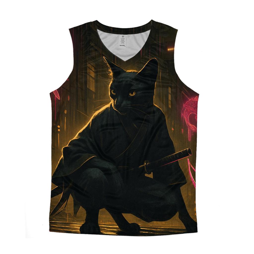 Neon Alley Samurai Cat sports performance tank tops