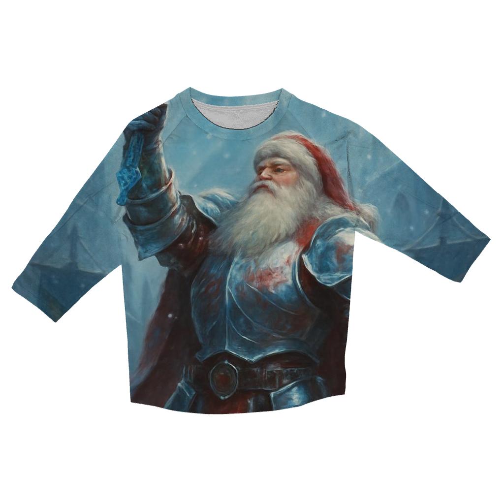 Frosted Knight Santa printed three quarter sleeve shirts