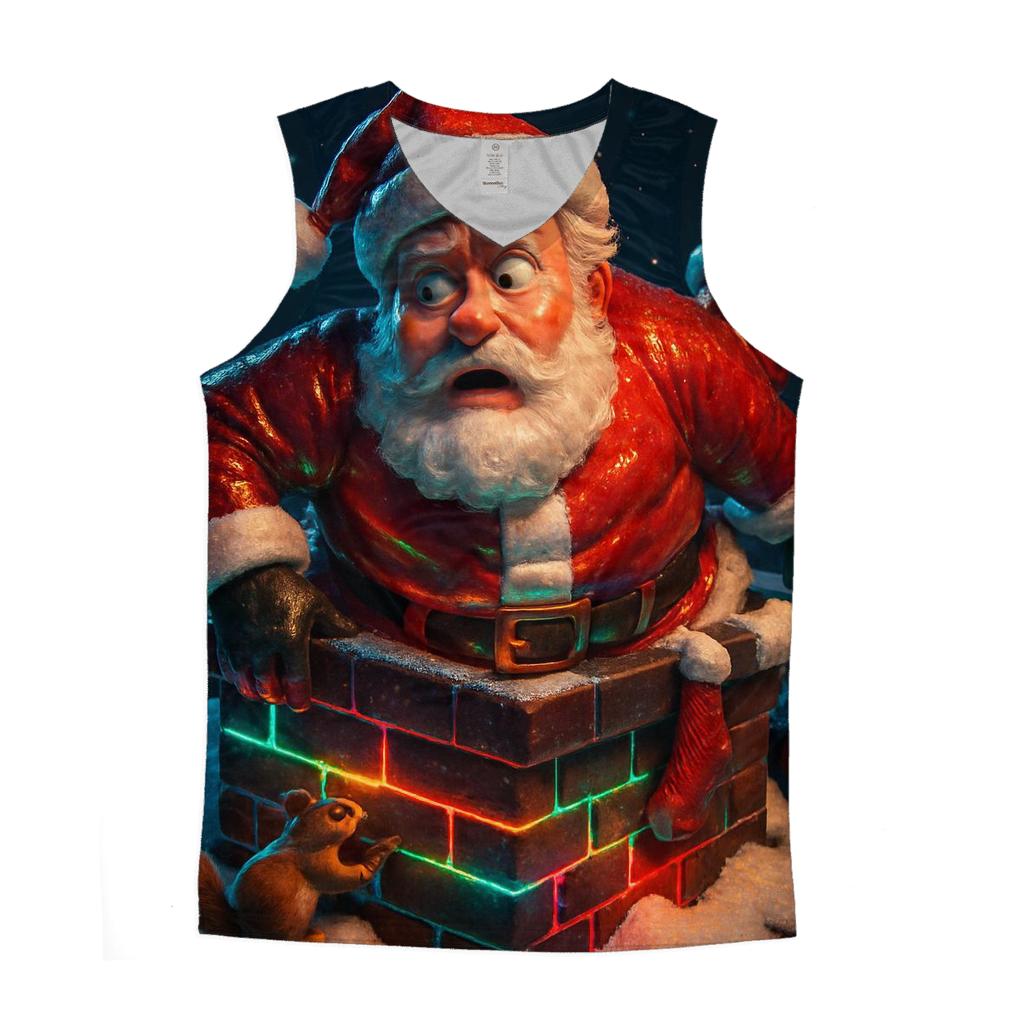 Santa Stuck In Neon Chimney personalized athletic tanks