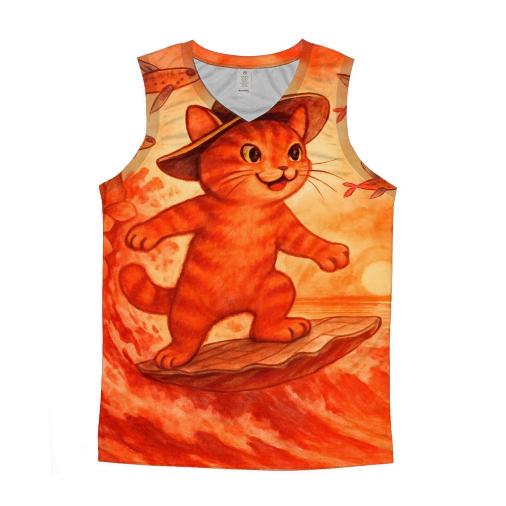 Sunset Surfing Beach Cat sports performance tank tops