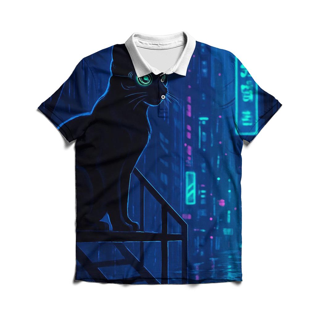 Cyberpunk Alleywatch Cat designer slim fit polos