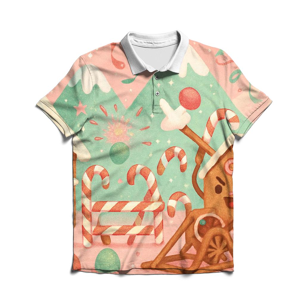 Gingerbread Village Riot branded logo polo shirts