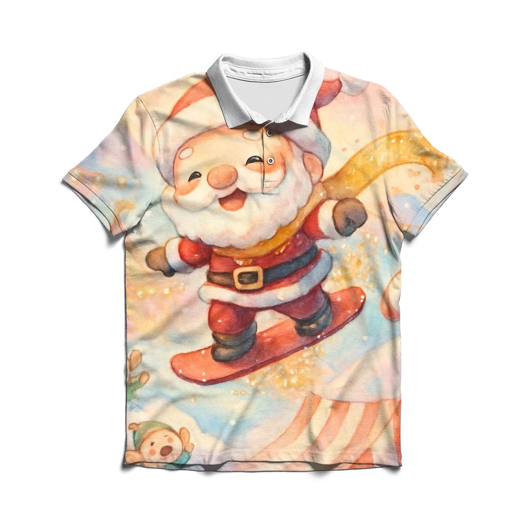 Chibi Snowboard Santa embroidered polo tops