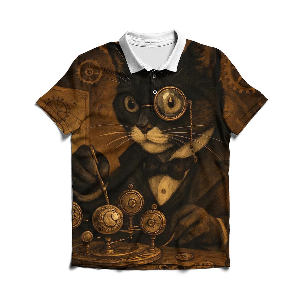 Victorian Clockwork Tuxedo Cat casual sports polo shirts