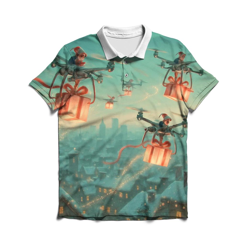 North Pole Delivery Drone Fleet casual sports polo shirts