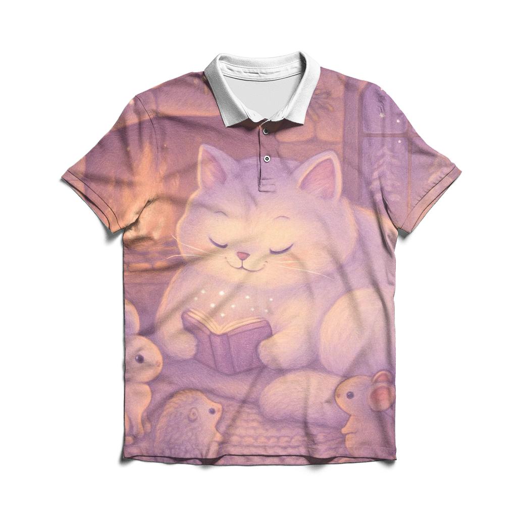 Fireplace Storytime With Snowcat premium cotton polo shirts