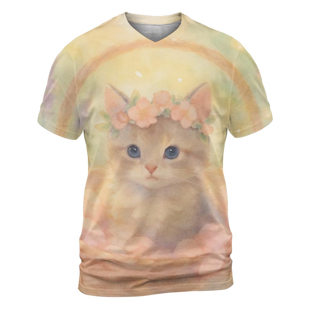 Blossom Crown Kitten vibrant all-over design tees