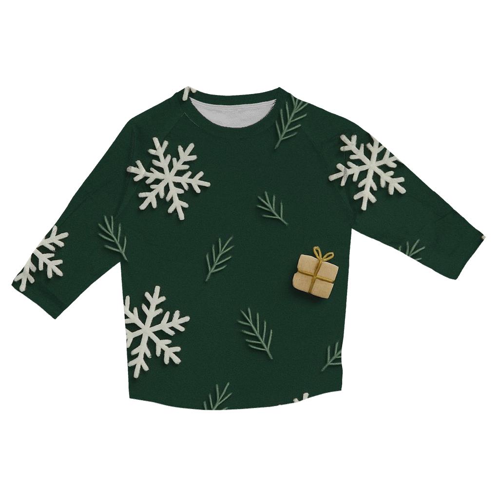 White Snowflake Scatter On Forest Green Background custom 3/4 sleeve shirts