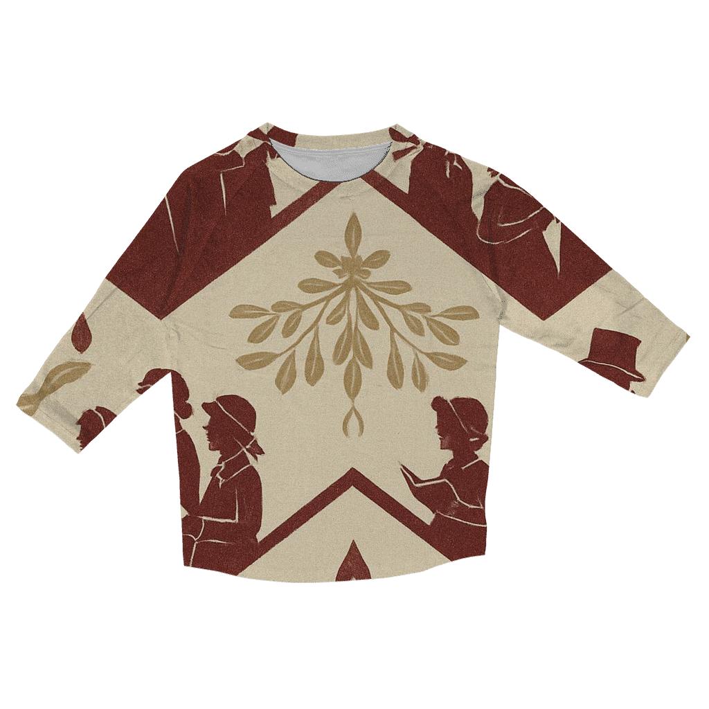 Burgundy Carolers Chevron On Ivory Background designer 3/4 sleeve blouses