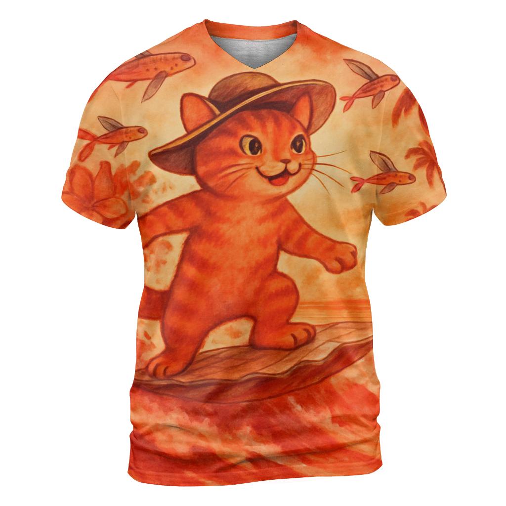Sunset Surfing Beach Cat unique graphic print tees