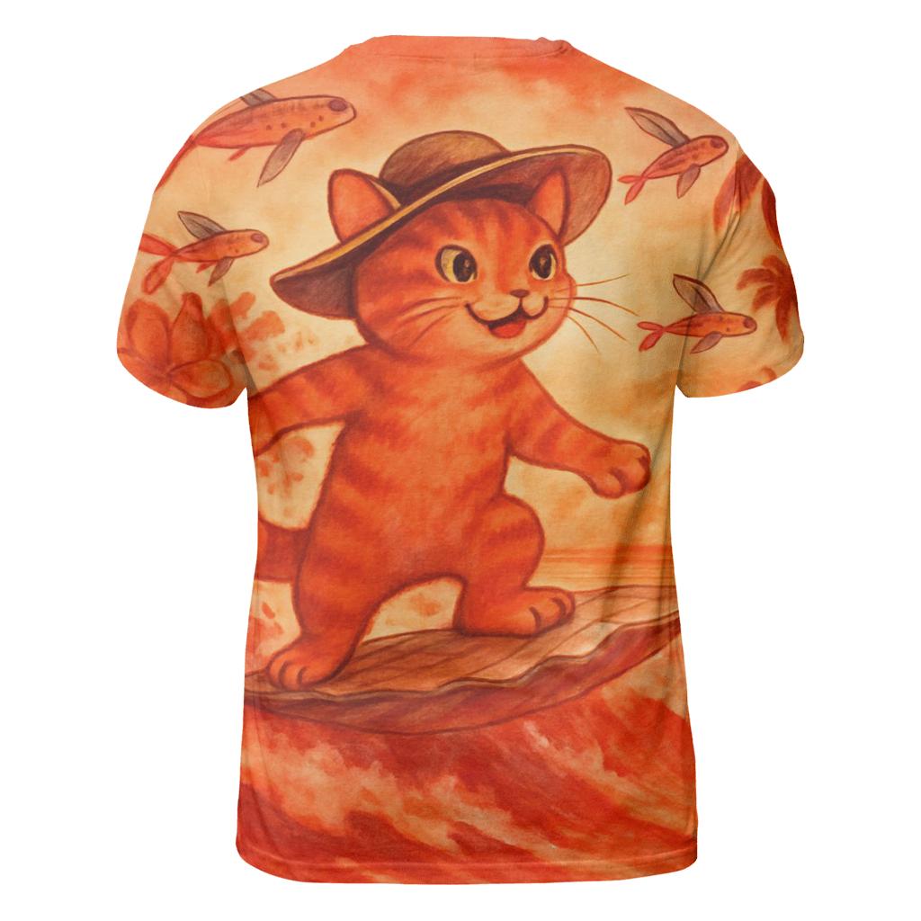 Sunset Surfing Beach Cat unique graphic print tees
