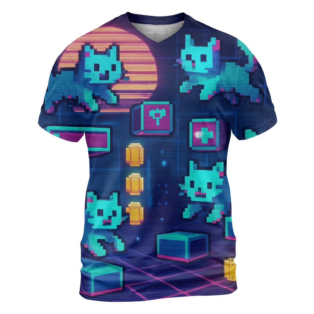 Retro Arcade Pixel Cats unique graphic print tees