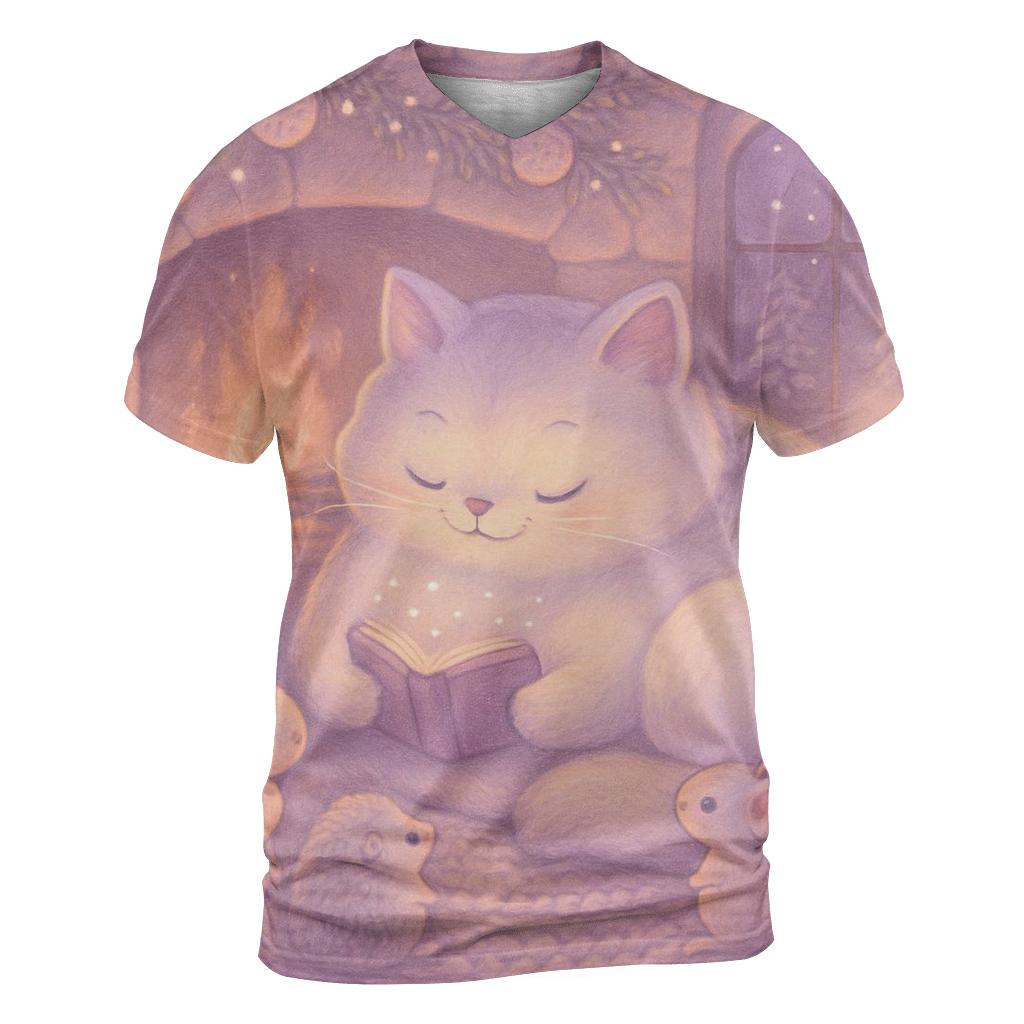 Fireplace Storytime With Snowcat personalized full print shirts