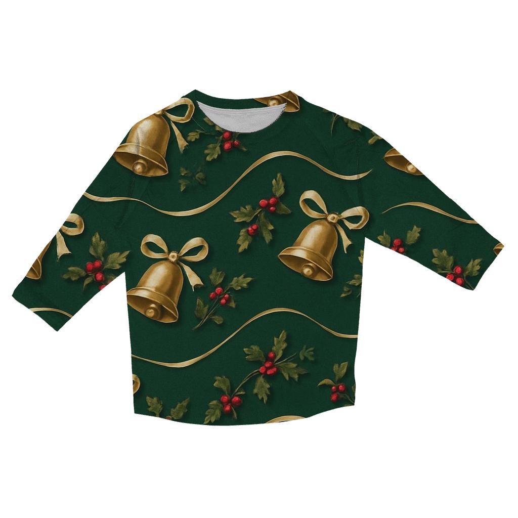 Gold Bell Wave On Dark Green Background printed three quarter sleeve shirts