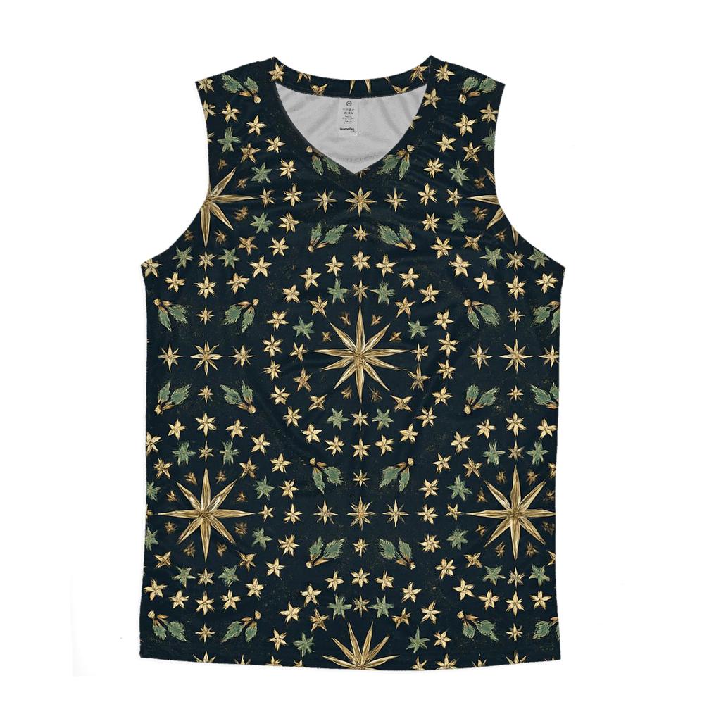 Golden Star Radial On Navy Blue Background personalized athletic tanks