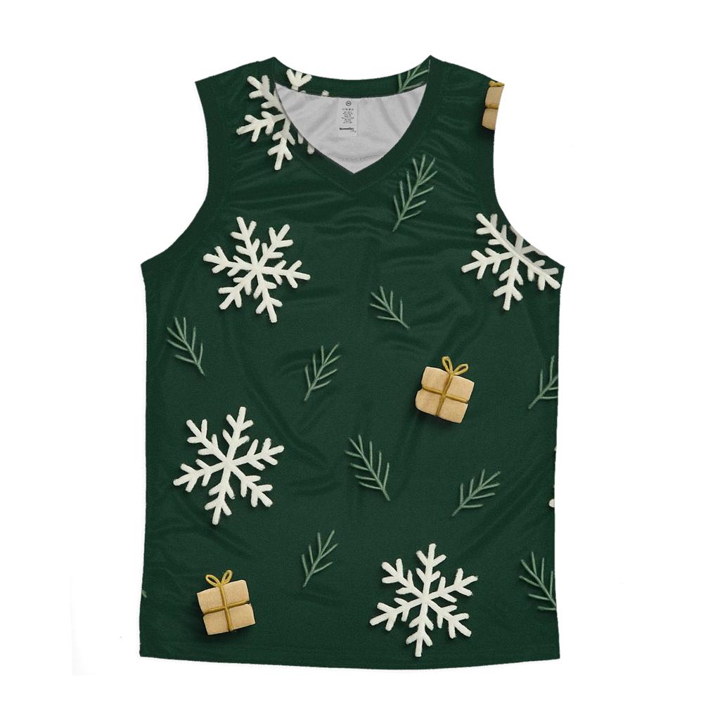 White Snowflake Scatter On Forest Green Background cotton sleeveless tops
