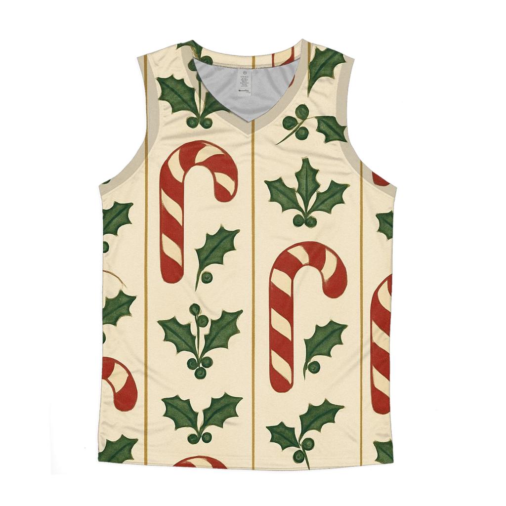 Crimson Candy Cane Stripe On Ivory Background personalized athletic tanks