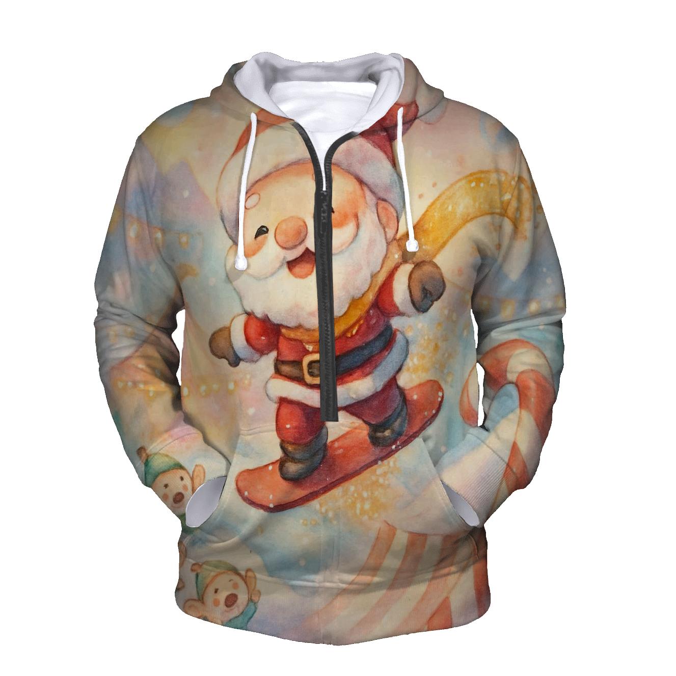 Chibi Snowboard Santa designer hoodies