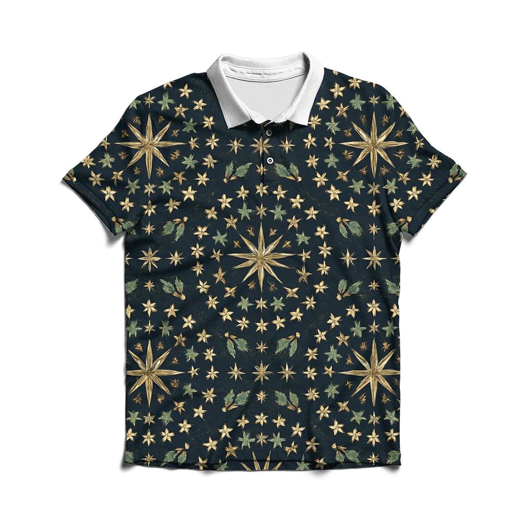 Golden Star Radial On Navy Blue Background personalized polo shirts