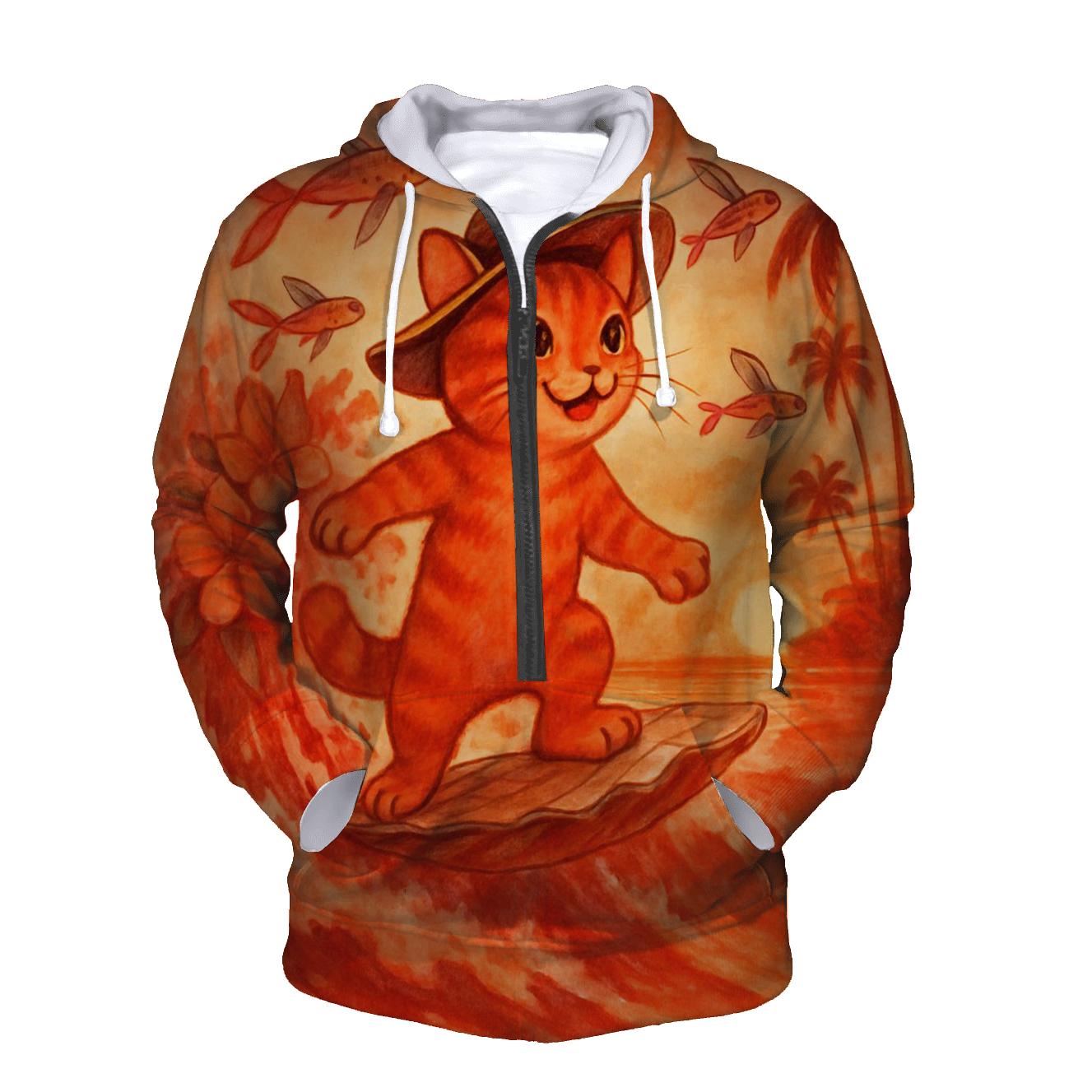 Sunset Surfing Beach Cat premium hoodies