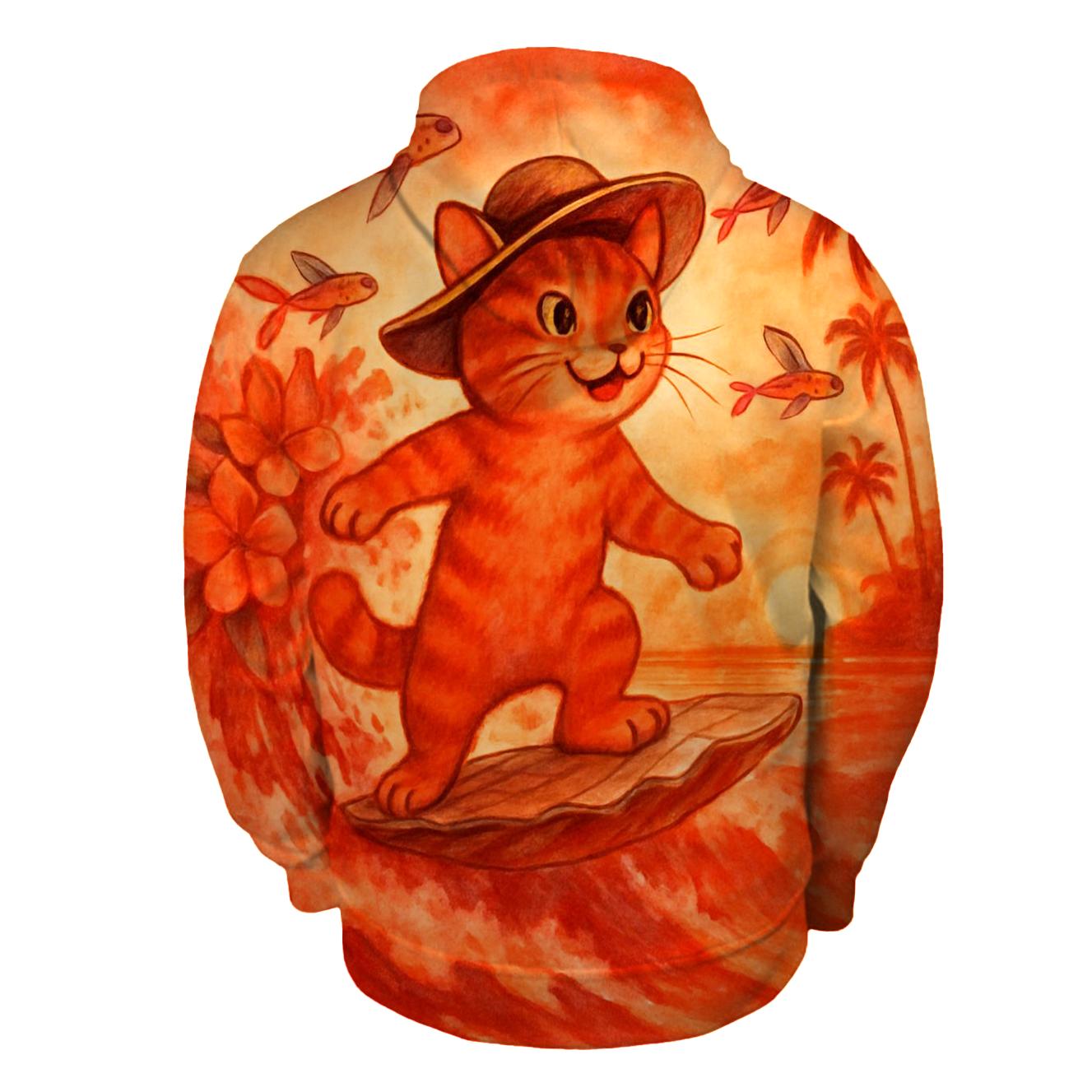 Sunset Surfing Beach Cat premium hoodies