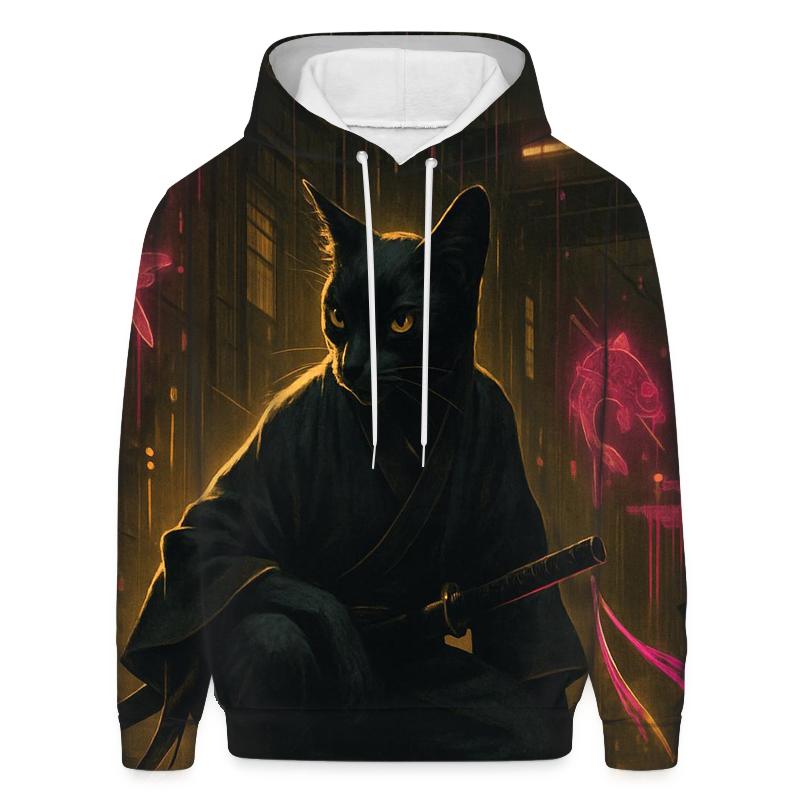 Neon Alley Samurai Cat designer hoodies