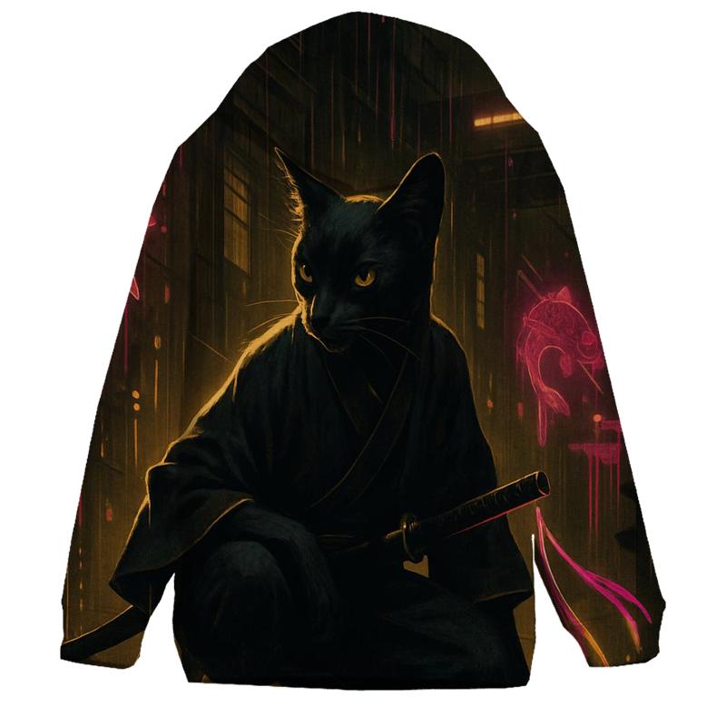 Neon Alley Samurai Cat designer hoodies