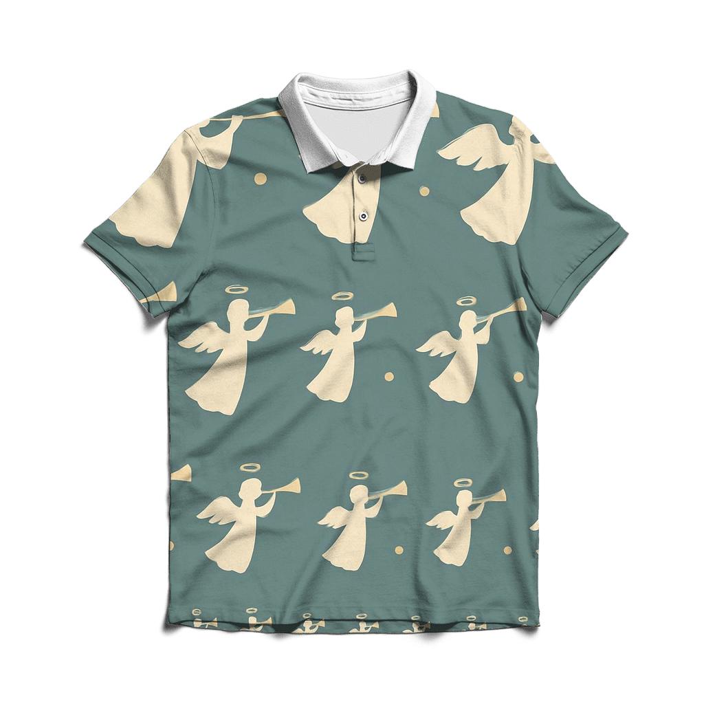 Ivory Angel Motif Progression On Teal Background premium cotton polo shirts