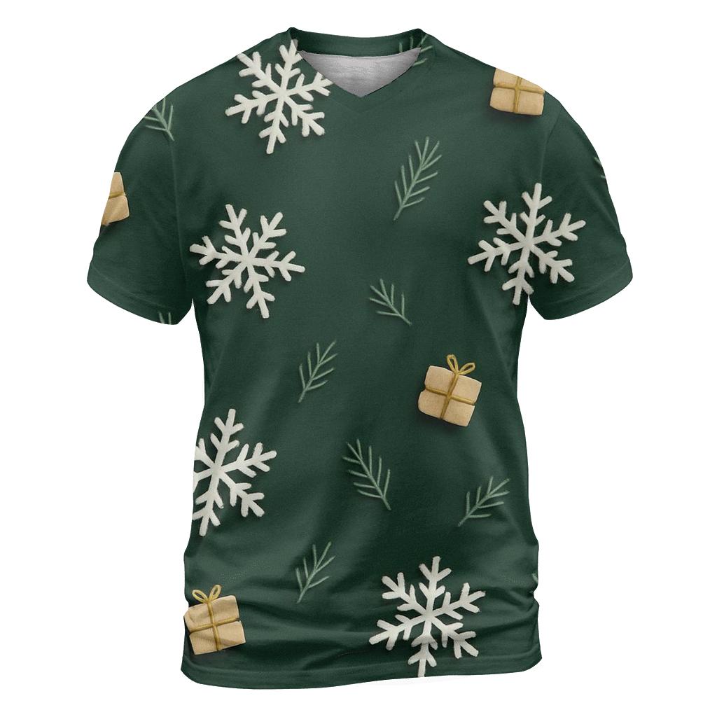 White Snowflake Scatter On Forest Green Background creative print fashion shirts