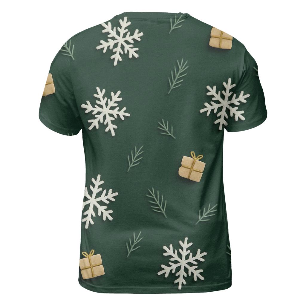 White Snowflake Scatter On Forest Green Background creative print fashion shirts