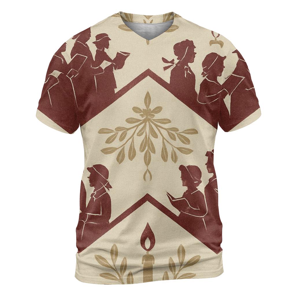 Burgundy Carolers Chevron On Ivory Background artistic all-over print tops