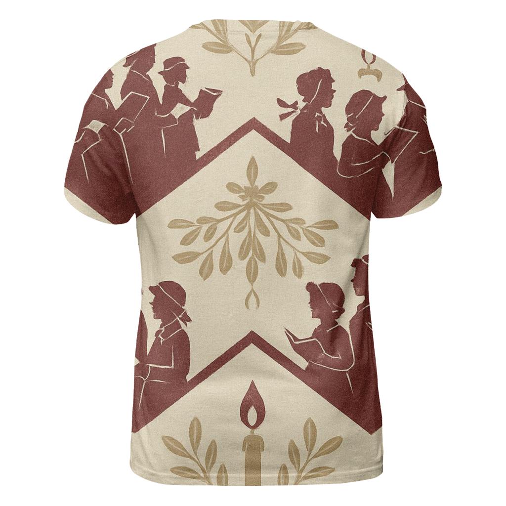 Burgundy Carolers Chevron On Ivory Background artistic all-over print tops