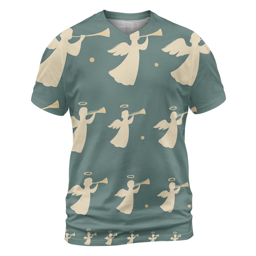 Ivory Angel Motif Progression On Teal Background unique graphic print tees