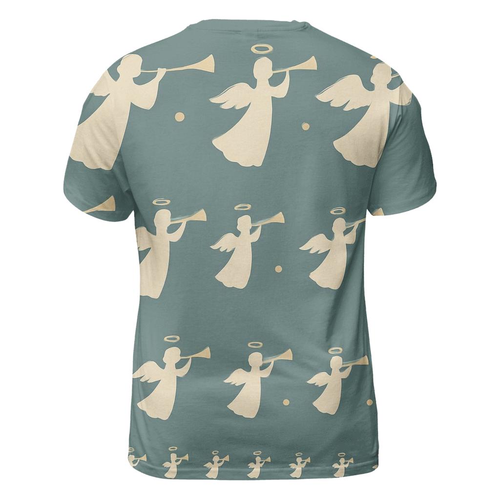 Ivory Angel Motif Progression On Teal Background unique graphic print tees