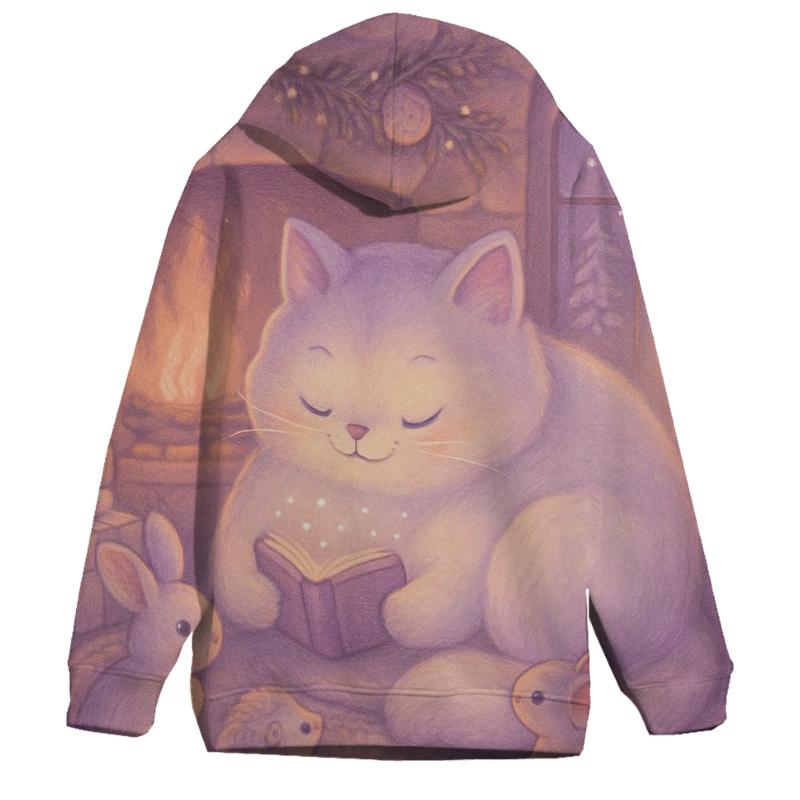 Fireplace Storytime With Snowcat zip-up hoodies