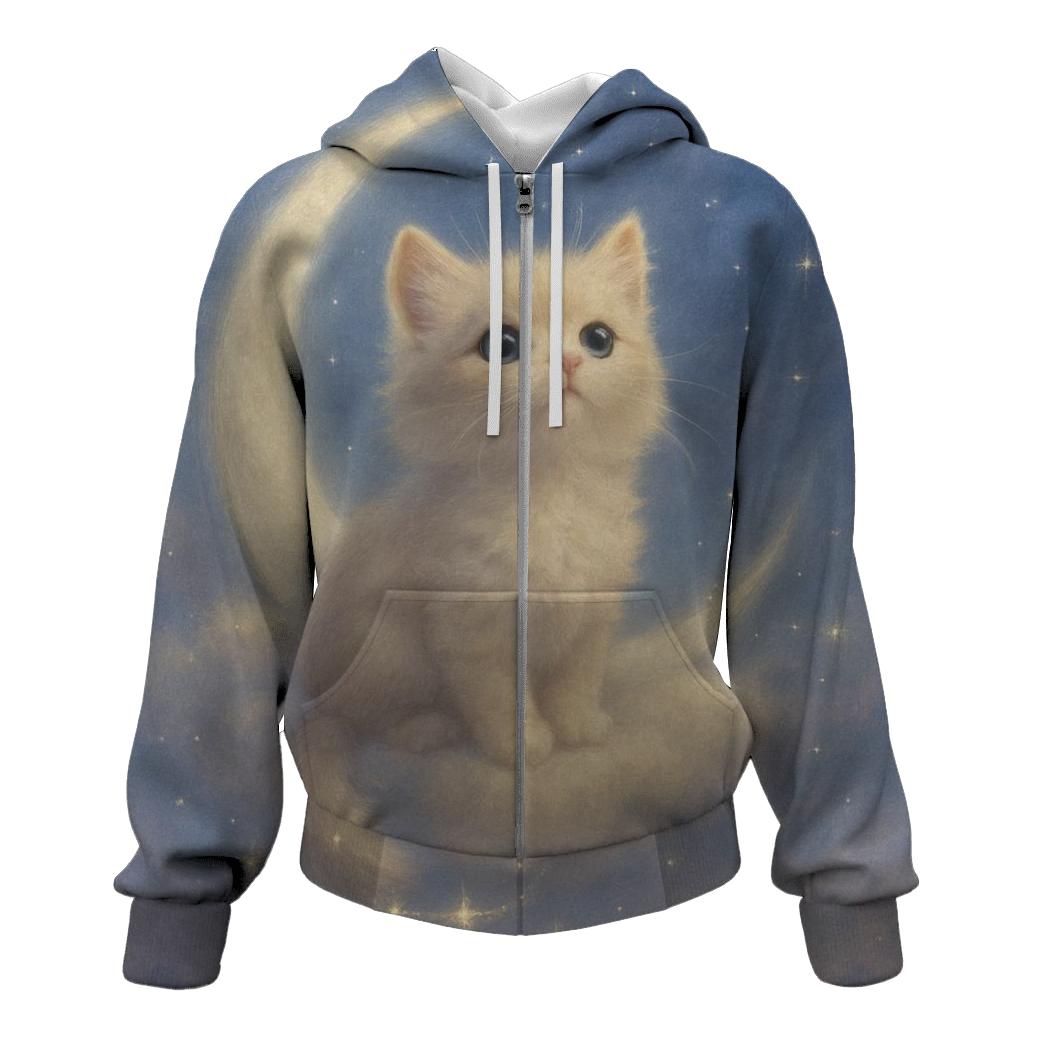 Moonlit Cloud Kitten embroidered hoodies