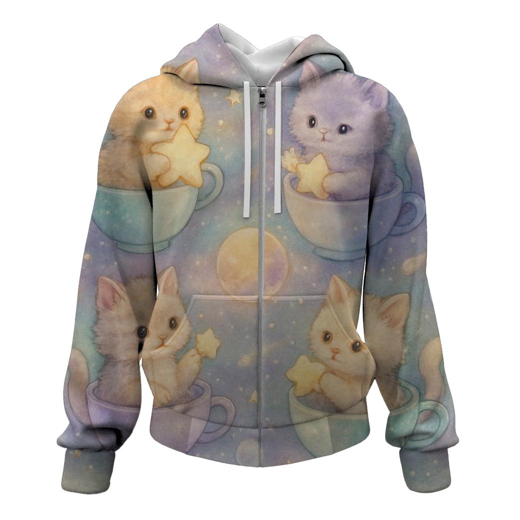 Cosmic Tea Party Kittens zip-up hoodies