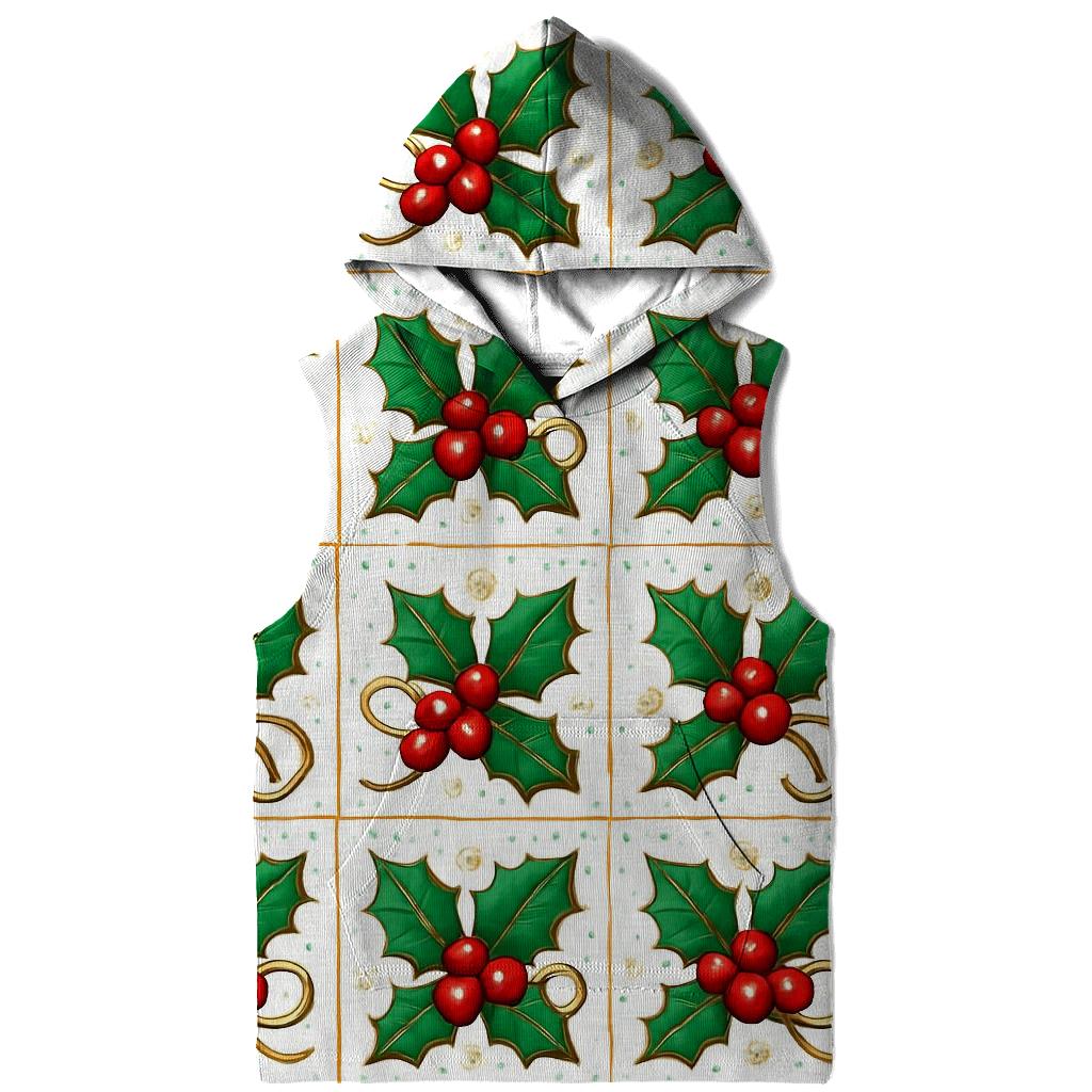 Red Holly Grid On White Background custom hoodies