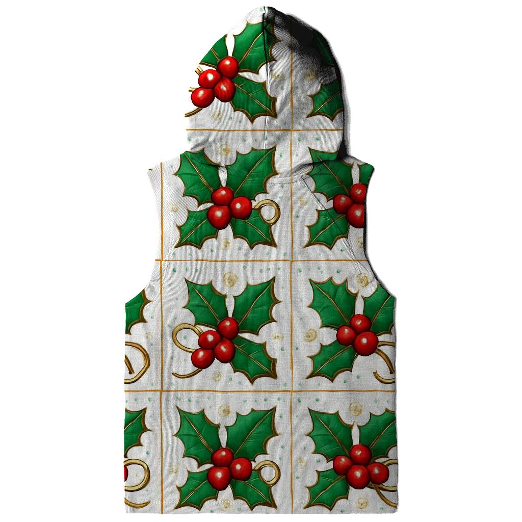 Red Holly Grid On White Background custom hoodies