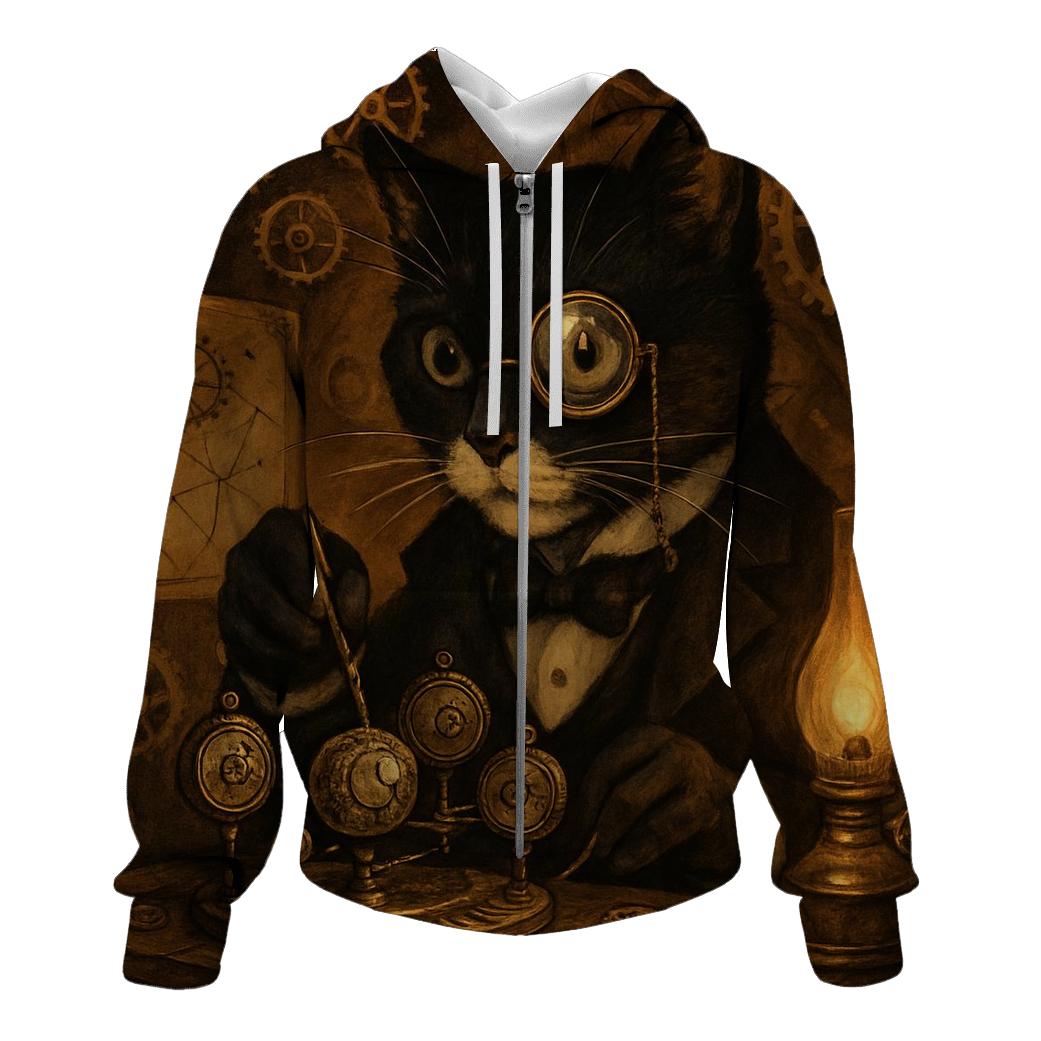Victorian Clockwork Tuxedo Cat lightweight hoodies