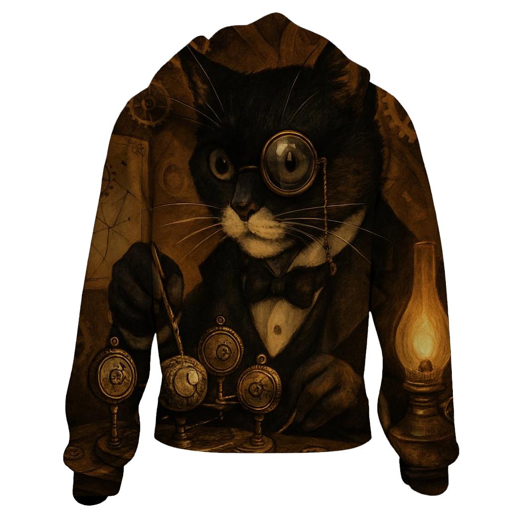 Victorian Clockwork Tuxedo Cat lightweight hoodies