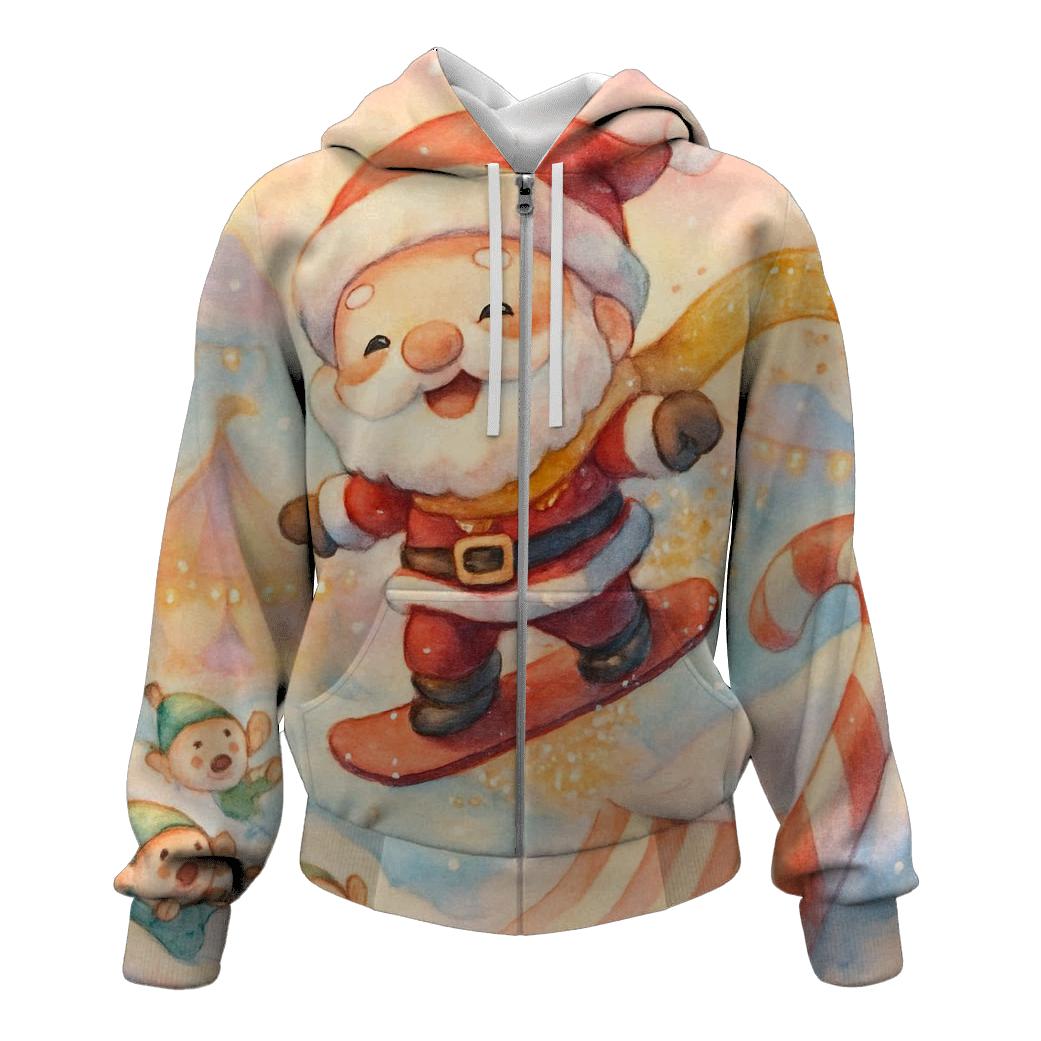 Chibi Snowboard Santa graphic hoodies