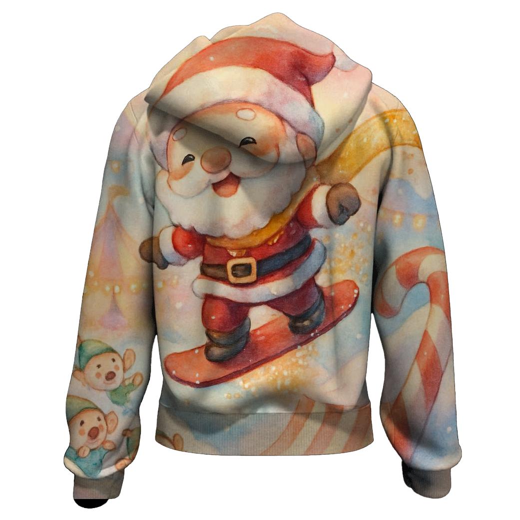 Chibi Snowboard Santa graphic hoodies