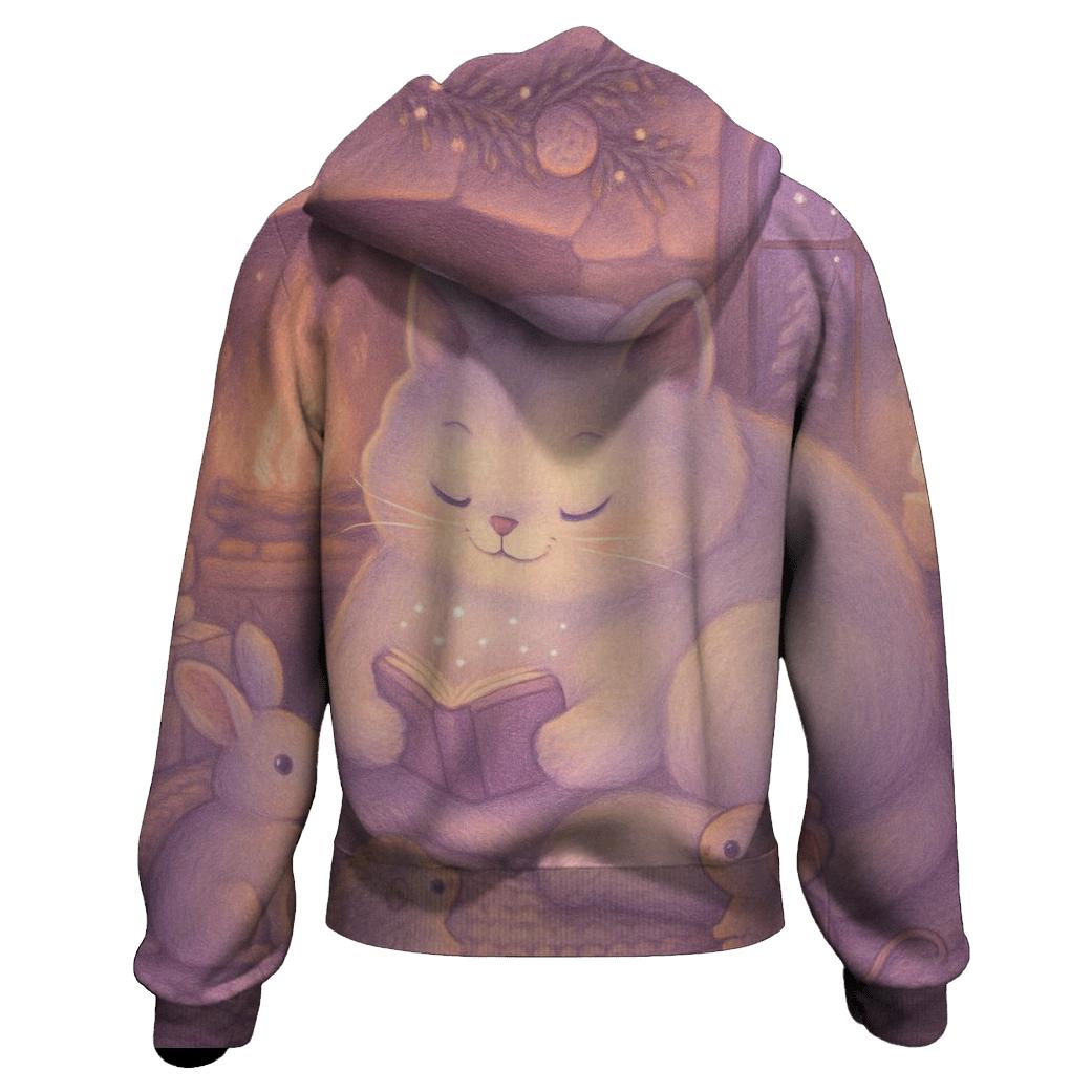 Fireplace Storytime With Snowcat printed hoodies