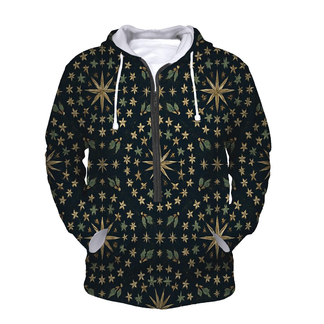 Golden Star Radial On Navy Blue Background printed hoodies