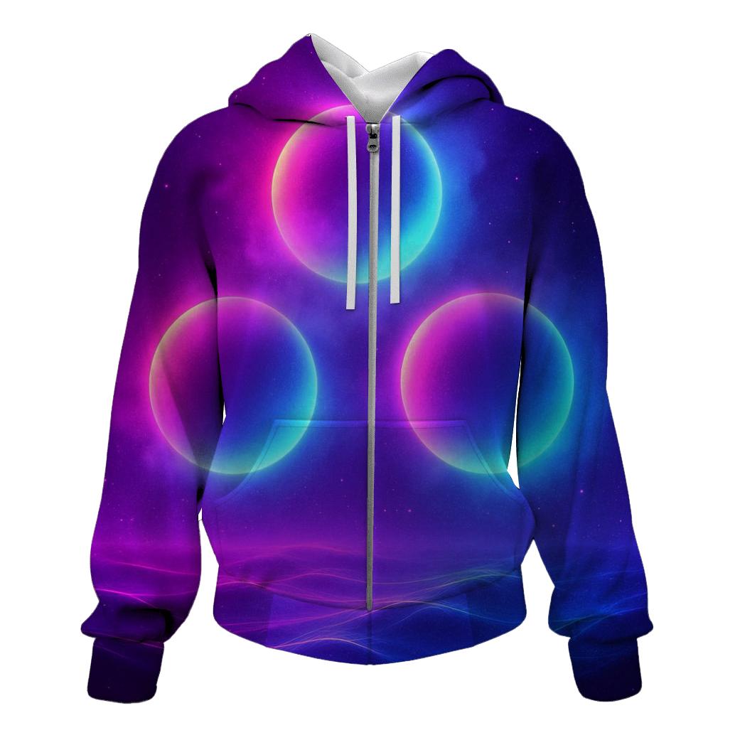 Neon Tide Orbs zip-up hoodies