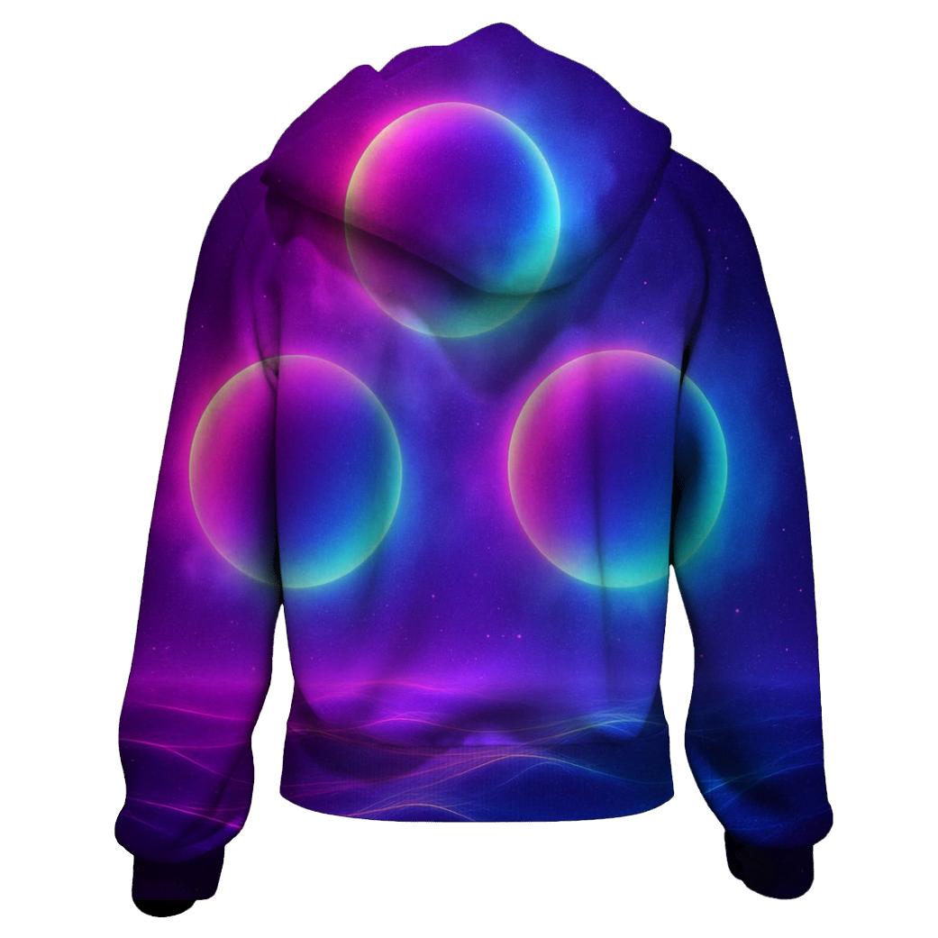 Neon Tide Orbs zip-up hoodies