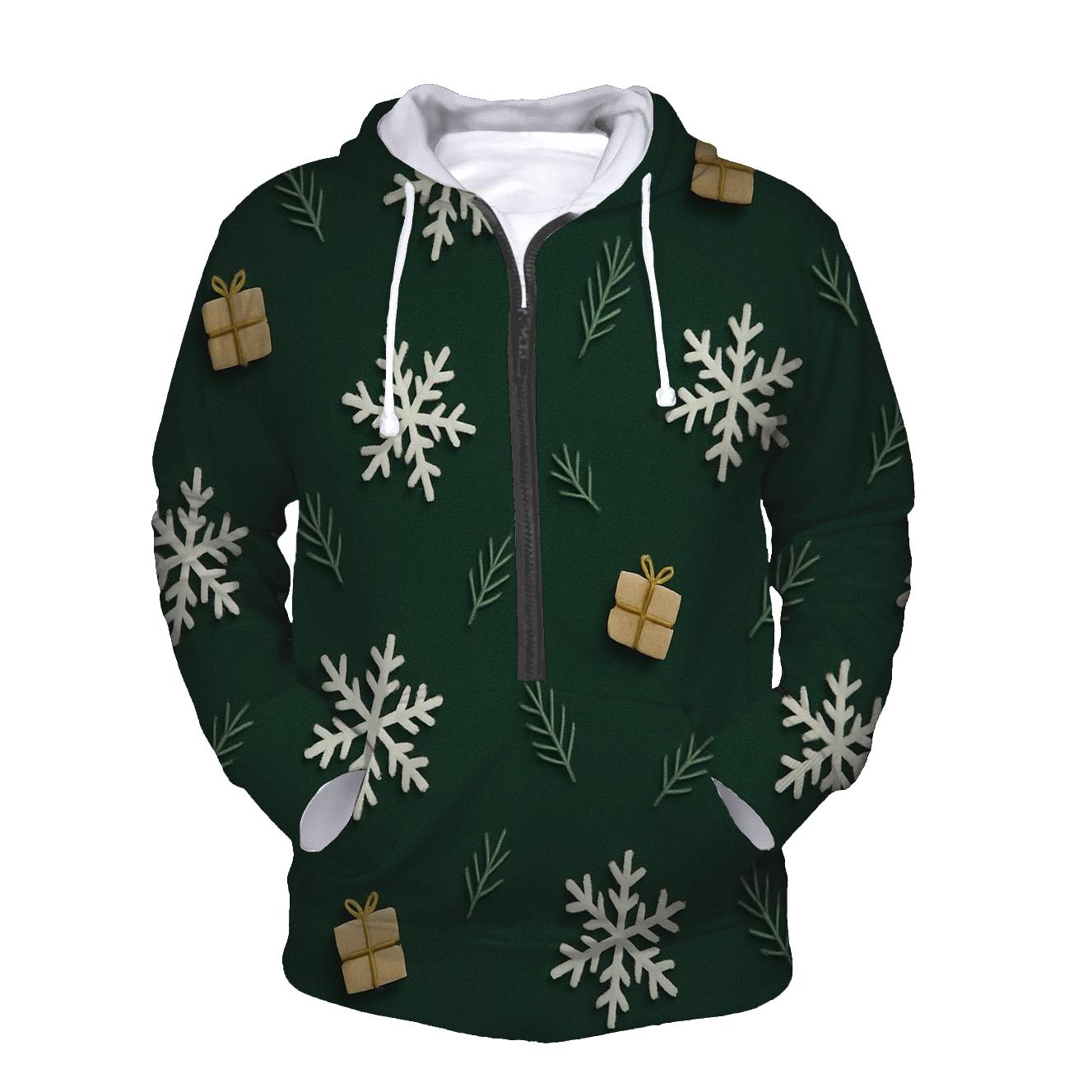 White Snowflake Scatter On Forest Green Background lightweight hoodies