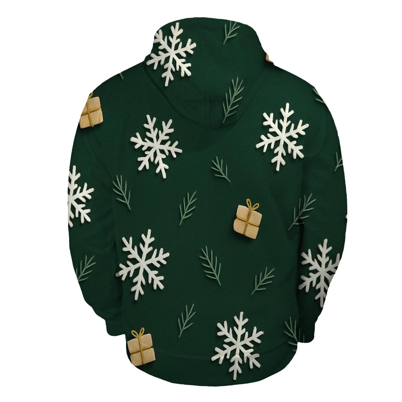 White Snowflake Scatter On Forest Green Background lightweight hoodies